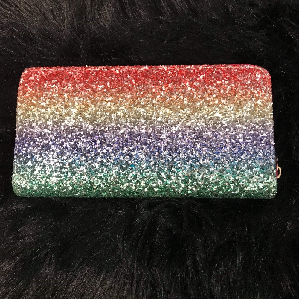 MULTI COLOR OMBRE GLITTER SINGLE ZIPPER WALLET - Picture 4 of 5